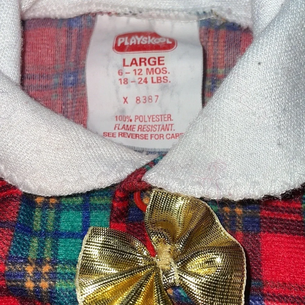 Vintage Playschool Christmas Holiday Red Plaid Onesie 90s Photo Size 6-12 Months